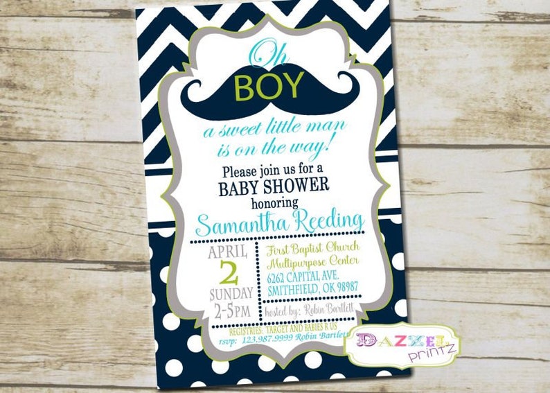 Poco Hombre Ducha Invitacion Bigote Baby Shower Invita A Bebe Etsy