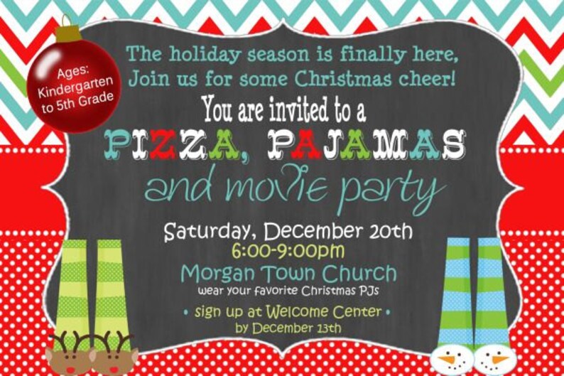 Pajama Christmas Invitation Pajama Party Kids Christmas | Etsy