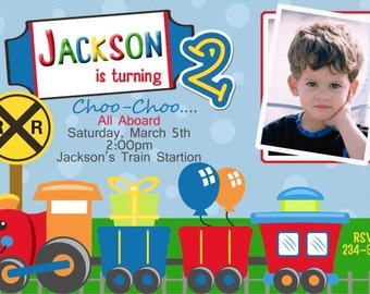 Train Invitation, Boys Train Invitation, Boys First Birthday Invitation, Choo Choo Train Invitation Birthday Party Digital File 4x6 or 5x7