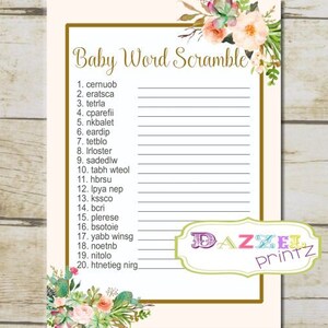 Boho baby shower woord scramble, INSTANT DOWNLOAD baby shower woord scramble activiteitenspel, shabby chic baby shower, aquarel tribal - 7265