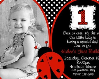 Ladybug Invitation Ladybug Birthday Invitation First Birthday Invitation ONE Digital 4x6 or 5x7