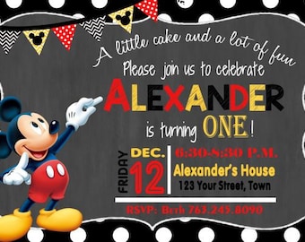 MICKEY MOUSE INVITATION, Mickey Birthday Card, Mickey Mouse Party Invitation, Boys Invitation, Polka Dot