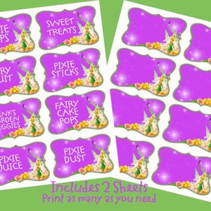 SOFORTIGER DOWNLOAD Tinker Bell Etiketten Karten Geburtstag Party Food Labels Digital