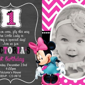Minnie Invitation Minnie Mouse Birthday Invitation First Birthday Inviation Chalkboard Invitation ONE Digital Invitation
