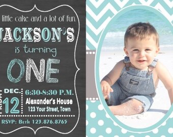 Boys First Birthday Invitation, Boys First Birthday, ONE Chalkboard Birthday Invitation, ONE You Print  Digital Invitation 4x6 or 5x7