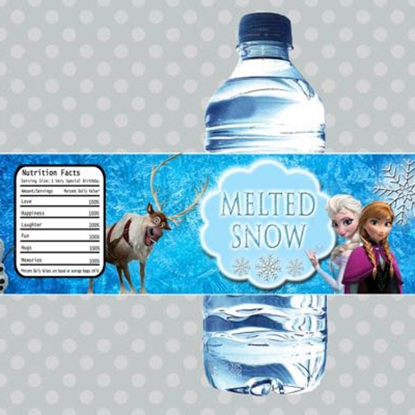 Melted Snow INSTANT DOWNLOAD - Frozen Water Bottle Labels Birthday Party Digital, Frozen Melted Snow