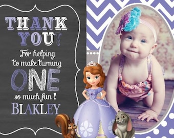 Sofia the First Thank You Card, Princess Birthday Party Thank You, Sofia Invitation - Digital You Print