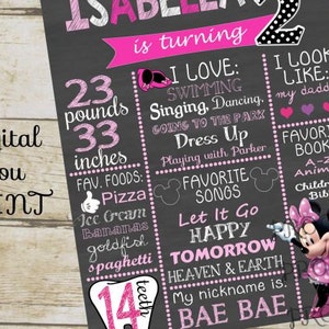 Minnie Mouse Poster Chalkboard Sign, Milestone Birthday Sign, Birthday Sign, Printable, Personalized, Matching, Minnie Mouse First Birthday
