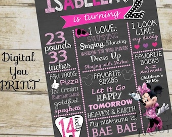 Minnie Mouse Poster Chalkboard Sign, Milestone Birthday Sign, Birthday Sign, Printable, Personalized, Matching, Minnie Mouse First Birthday