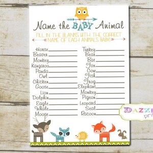 Woodland Animal Baby Shower Name the Baby Animal, Baby Shower Name the Baby Animal, Baby Shower Game, Baby Shower Activity INSTANT - 2020-A