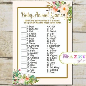 Boho Baby Animal Shower Game, Animal and Mommy Game, Tribal Boho Watercolor Shower Game, Floral Game, Shower Activity INSTANT  7265
