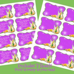 INSTANT DOWNLOAD Tinker Bell Labels Thank You Cards Birthday Party Labels   Digital