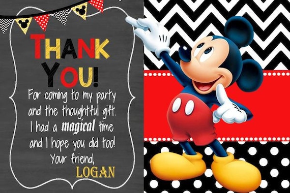 mickey mouse thank you card mickey thank you mickey birthday etsy mickey mouse thank you photo cards