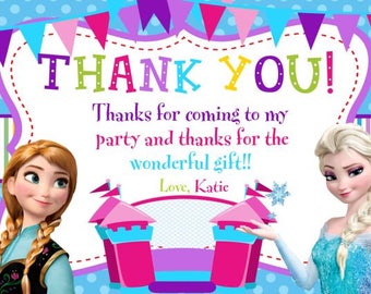 Frozen Bounce House Thank You Birthday Card Digital You Print 4x6 or 5x7 Princess Elsa Princess Anna Thank You Card