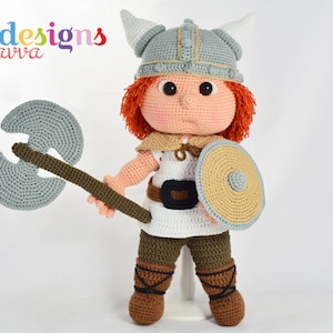 Amigurumi Viking Doll Pattern , Crochet Warrior Toy PDF , Full Outfit & Accessories , Viking Tommy