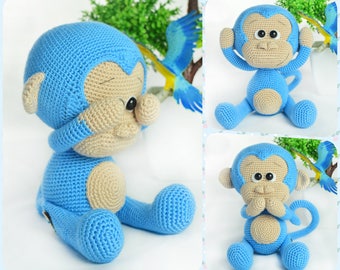 Crochet Pattern - Cute Blue Monkey (Amigurumi Toy Pattern)