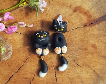 Kawaii Animal Earrings, Polymer Clay Cute Black Cat Stud Earring, Special Gifts for Cat Lovers 100% Handmade
