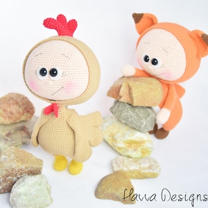 Best Friends Fox and Chicken Bonnies - CROCHET Doll PATTERN / Amigurumi PDF Tutorial