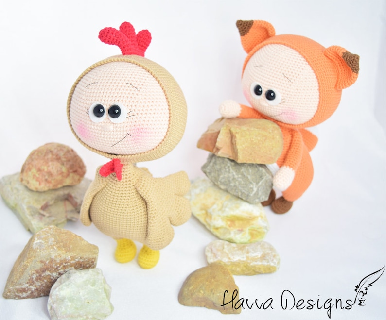 HavvaDesigns CROCHET PATTERN Amigurumi Tutorial Best Friends Fox and Chicken Bonnies Two patterns together