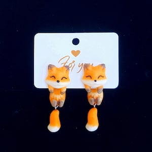 Kawaii Animal Earrings, Polymer Clay Cute Fox Stud Earring, Special Gifts for Fox Lovers 100% Handmade