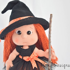 Mia the Little Witch , Amigurumi Doll with Costume , Crochet Witch Toy PDF Pattern , Halloween Crochet Doll