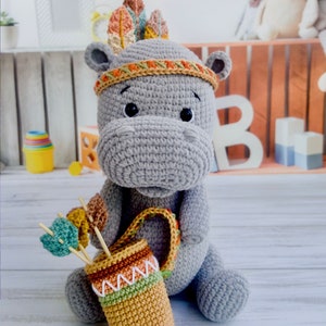 Amigurumi Hippo Pattern , Crochet Tribal Toy PDF , Handmade Soft Animal Tutorial , Luca the Hippo