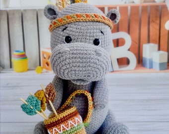 Amigurumi Hippo Pattern , Crochet Tribal Toy PDF , Handmade Soft Animal Tutorial , Luca the Hippo