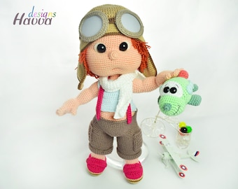 Tommy the Aviator and Plane Toy Pattern - CROCHET Doll PATTERN / Amigurumi PDF Tutorial