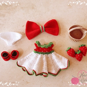 Strawberry Outfit Crochet Pattern, Amigurumi Doll Clothes PDF, Mia’s Accessories Only