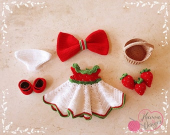 Strawberry Costume for Mia Doll - Amigurumi Crochet Strawberry Girl Dress Pattern