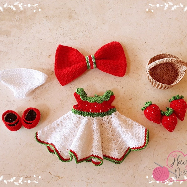 Strawberry Costume for Mia Doll - Amigurumi Crochet Strawberry Girl Dress Pattern