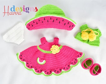 Watermelon Dress For Mia Doll - HavvaDesigns CROCHET Baby Doll Dress PATTERN