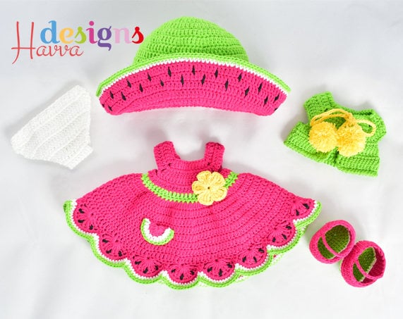 Crochet watermelon baby dress pattern hotsell