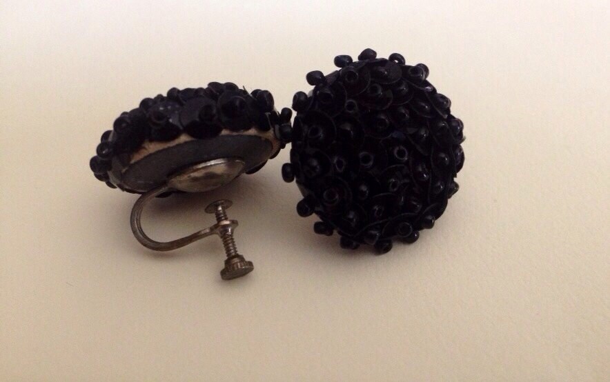 Vintage Black Beaded and Sequenced Clip On Earrings Etsy