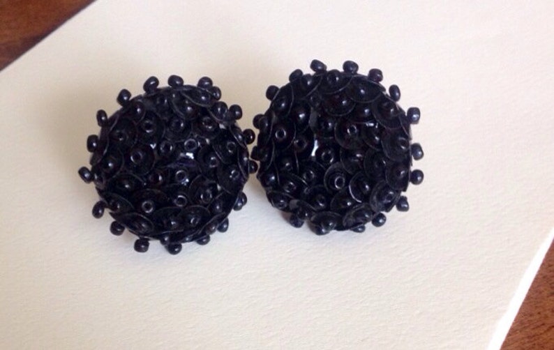 Vintage Black Beaded and Sequenced Clip On Earrings Etsy