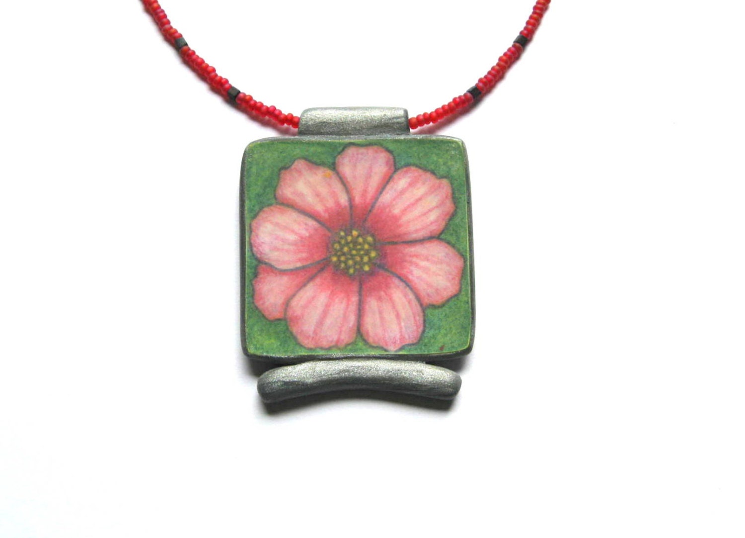 Cosmos Flower Pendant Necklace Polymer Clay Handmade Etsy