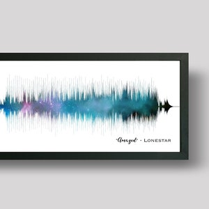 Benutzerdefinierte Song Soundwave Kunst | Jubiläumspapier Geschenke Lieblingssong | Schillernde Sternenkarte Musikwandkunst