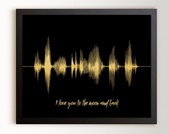 Personalized Paper Anniversary Gift For Him Sound Wave Print | I Love You To The Moon And Back Voiceprint | Any Voice Recording