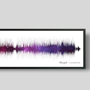 Ondes sonores en améthyste sur papier | Cadeau chanson de mariage pour anniversaire de mariage | Art mural musical personnalisé carte des étoiles | Cadeaux d'anniversaire en papier uniques