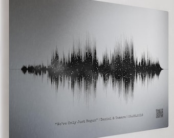 Brushed Tin 10th Anniversary Gift For Him - Personalized Night Sky Onyx Sound Wave Art