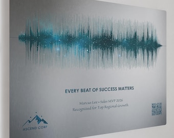 Personalized Corporate Retirement Award on Metal - Custom Soundwave Plaque with Logo and QR Code