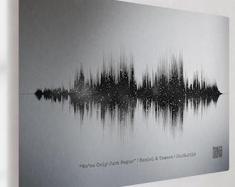 Custom Onyx Night Sky & Silver Soundwave Art - 25th Anniversary Metal Gift for Couples
