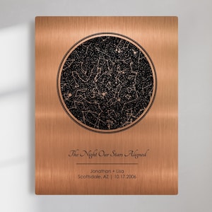 Copper Star Map Art Gift - Personalised Night Sky Constellation Print - 7th Anniversary Gift