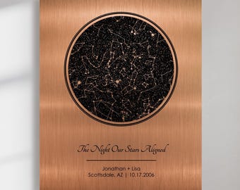 Copper Star Map Art Gift - Personalised Night Sky Constellation Print - 7th Anniversary Gift