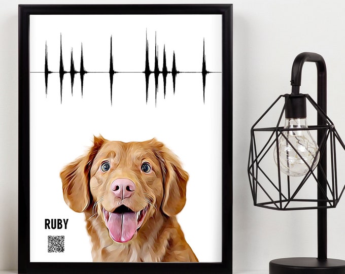 Personalized Pet Portrait | Scan QR Code to Hear Bark | Soundwave Art | Pet Sympathy Gift | Personalized Dog Memorial