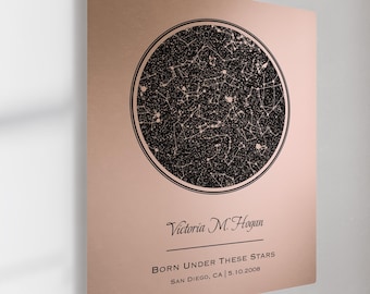 Personalised Rose Gold Star Map Art - Night Sky Constellation Metal Print - 50th Anniversary Gift