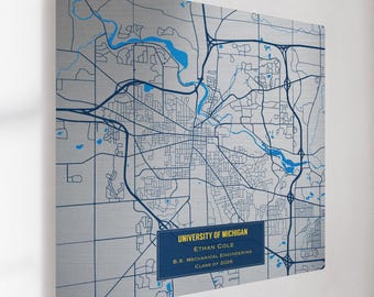 Personalized University of Michigan Map Metal Print, Ann Arbor Street Map Art, UMich Alumni Decor, College Grad Gift, Wolverine Gift