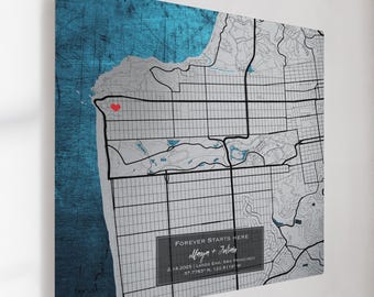 10th Tin Anniversary Gift for Husband, Custom Map Metal Print, Personalized 10 Year Wedding Present, Industrial Tin Aluminum City Poster