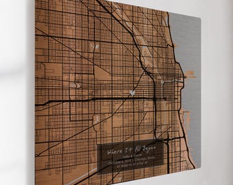8th Bronze Anniversary Gift for Husband, Custom Map Metal Print, Personalized Art of Our City, Traditional 8 Year Wedding Present