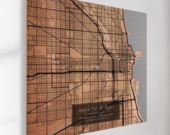 7th Copper Anniversary Gift for Him, Custom Map Metal Print, Personalized Copper Art of Our City, 7 Year Wedding Anniversary Present